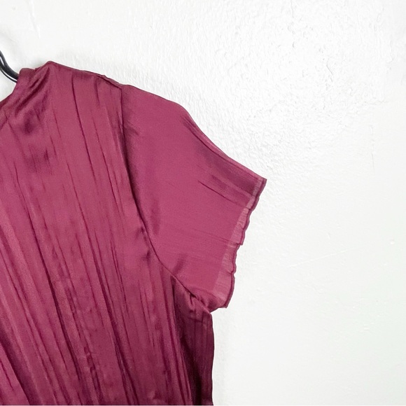 MADEWELL Mulberry Wine Short Sleeves Pleated Side Split Midi Dress, Size XS - Picture 6 of 10